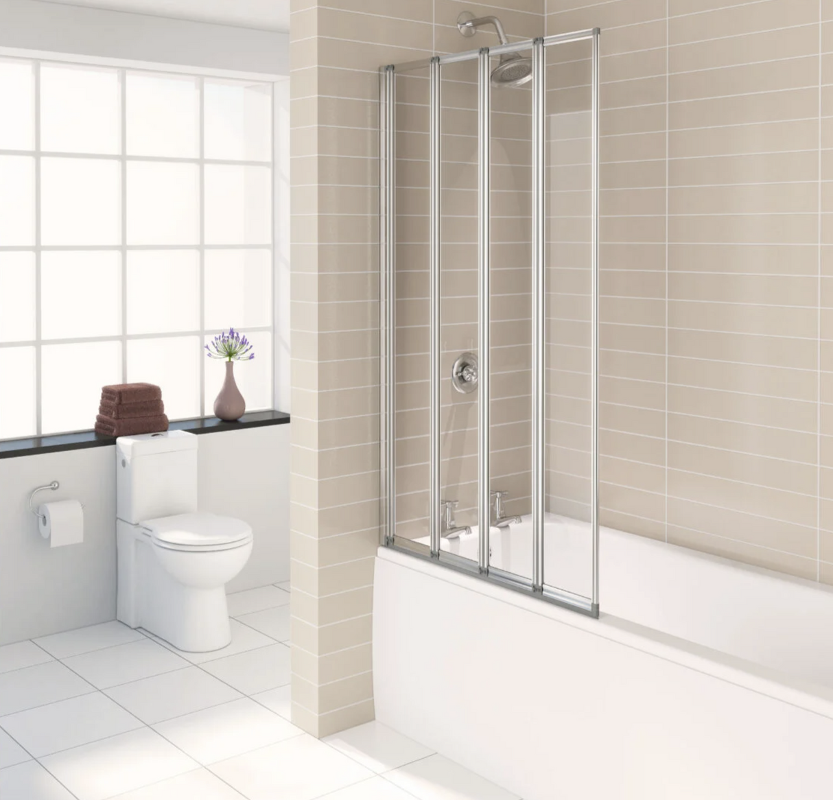 Aqualux 4 Fold Bath Screen- Polished Silver (AQ4FSLV)