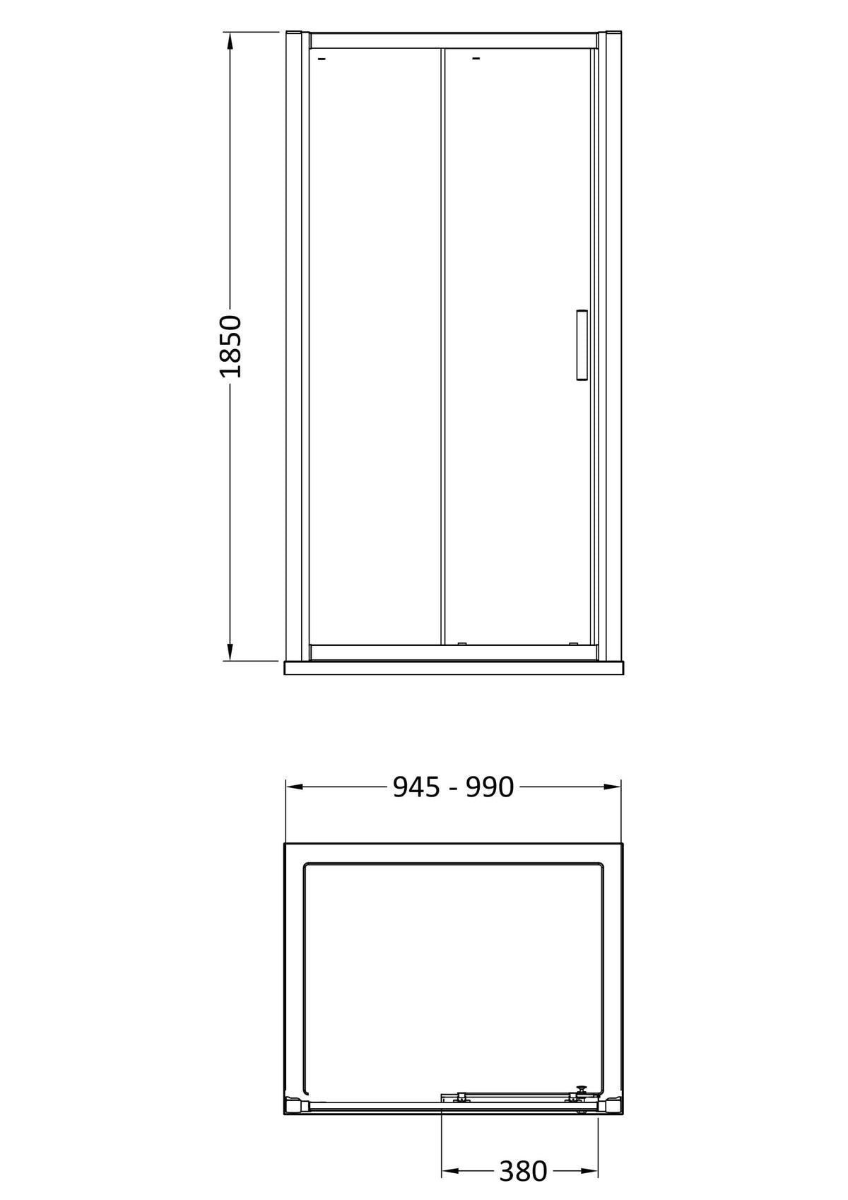 Hudson Reed Pacific Sliding Shower Door - Square T Shape Handle – 1000mm, 1200mm, 1400mm & 1700mm, photo 3