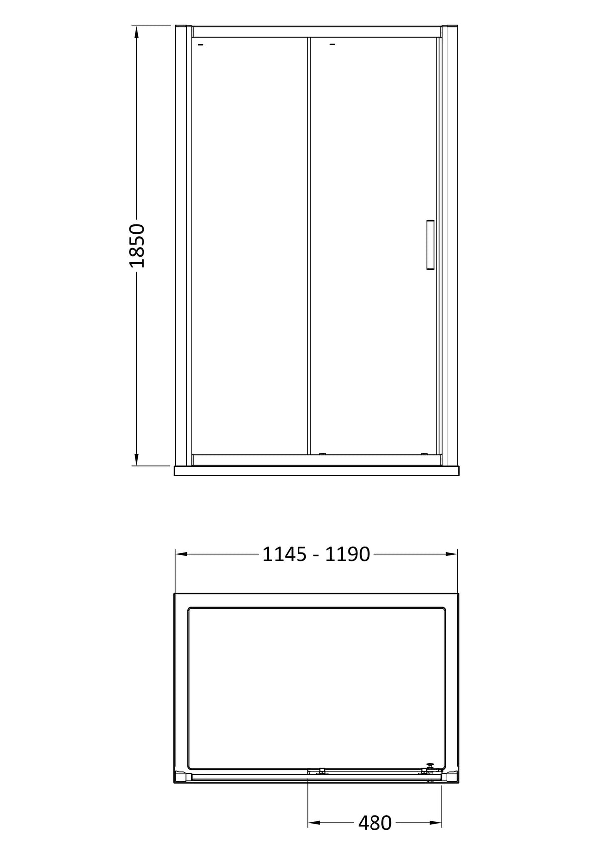Hudson Reed Pacific Sliding Shower Door - Square T Shape Handle – 1000mm, 1200mm, 1400mm & 1700mm, photo 4