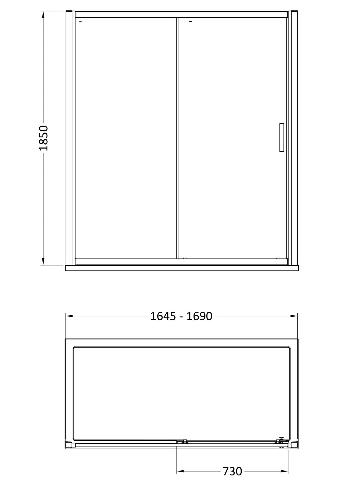 Hudson Reed Pacific Sliding Shower Door - Square T Shape Handle – 1000mm, 1200mm, 1400mm & 1700mm, photo 6
