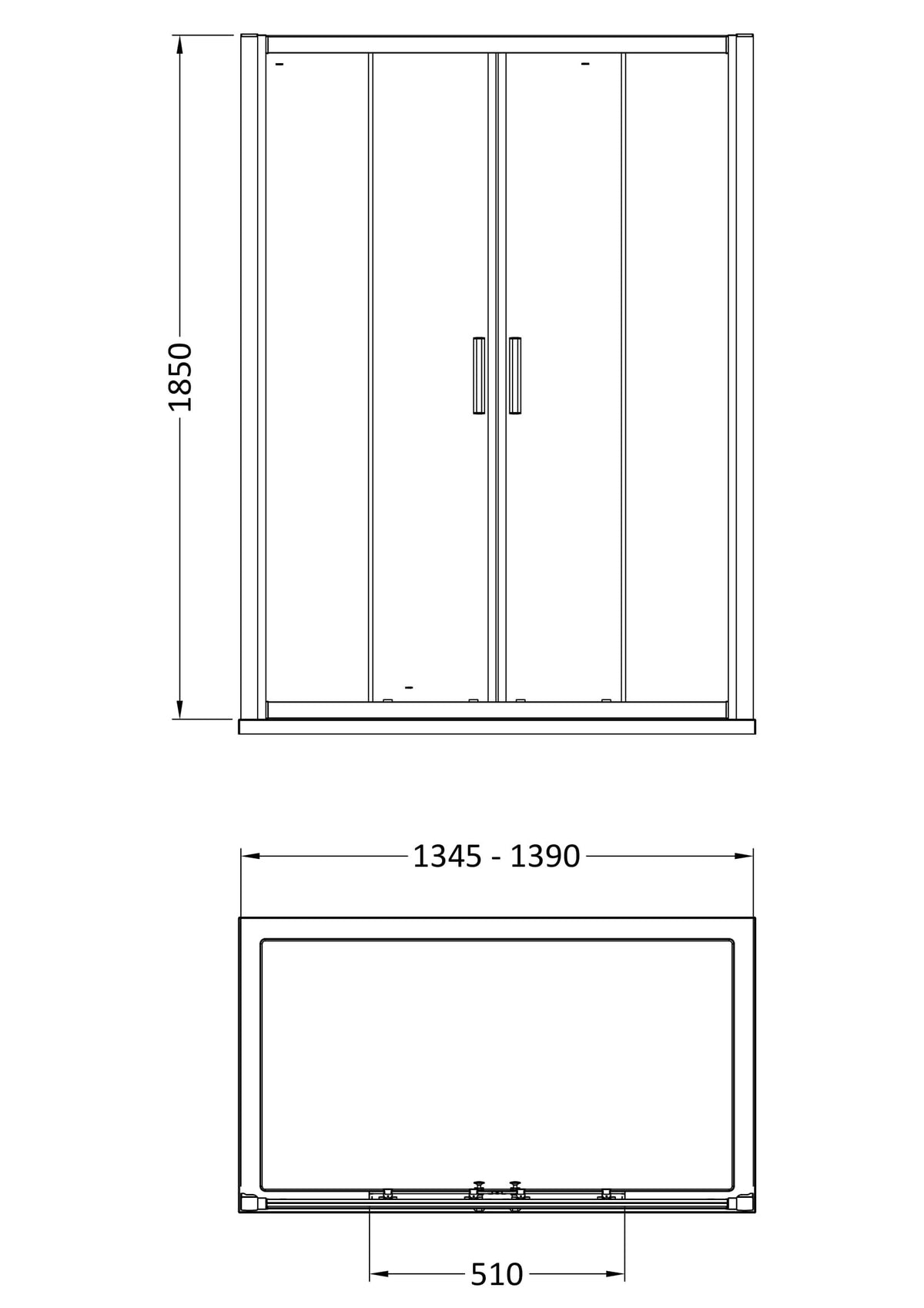 Hudson Reed Pacific Double Sliding Shower Door - Square T Shape Handle – 1400mm & 1700mm, photo 3