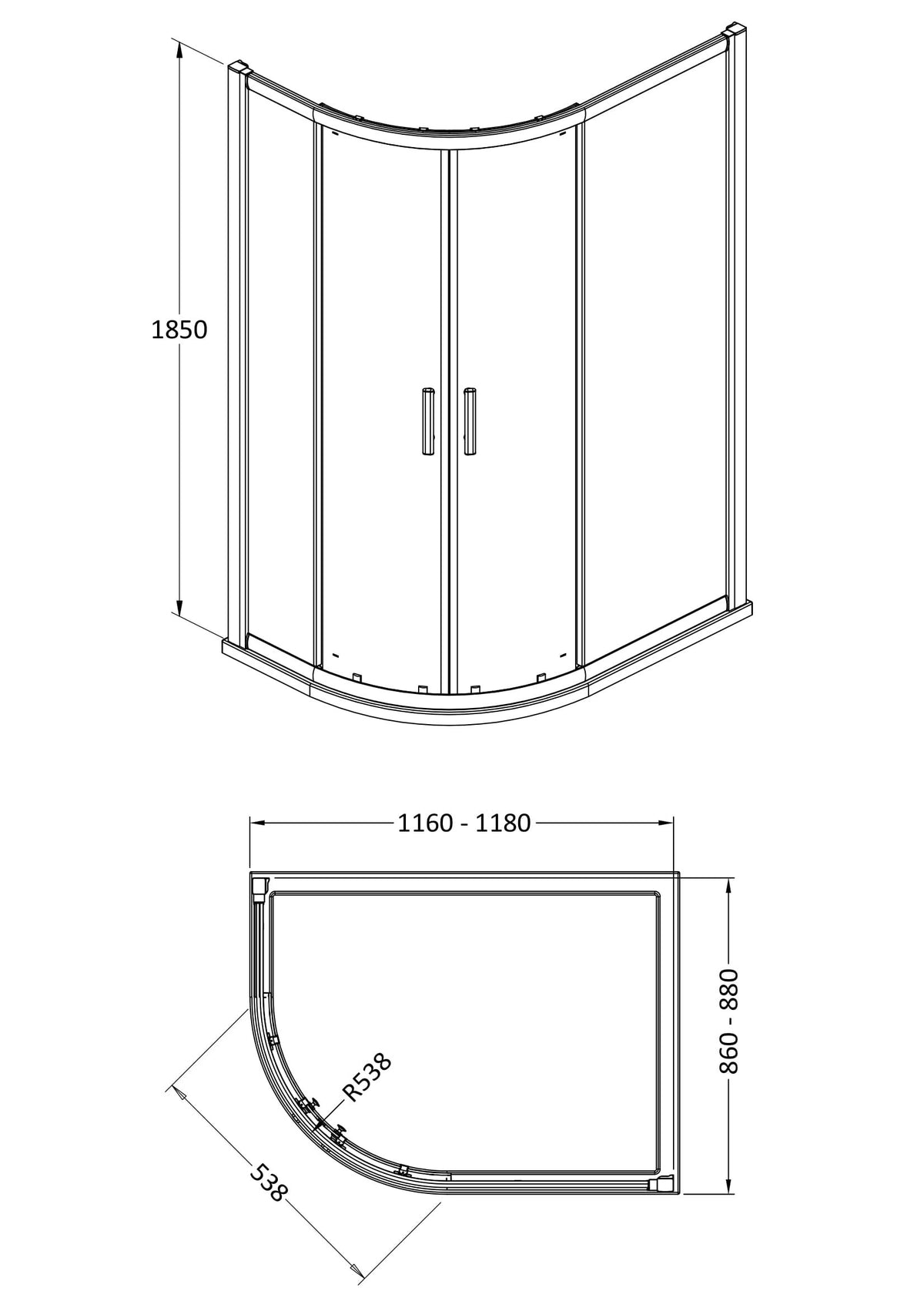 Hudson Reed Pacific Offset Quadrant Shower Enclosure - Square T Shape Handle – 800mm & 900mm, photo 4