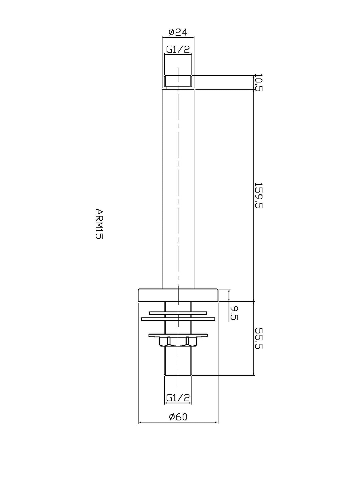 Nuie Round Ceiling-Mounted Shower Arm – 150mm & 300mm, photo 3