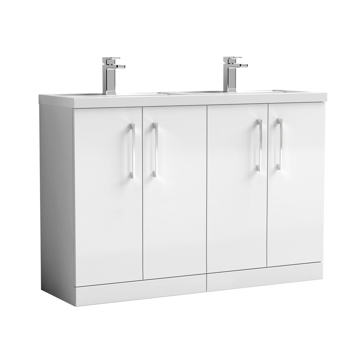 Nuie Arno 1200mm 4 Door Floor Standing Twin Vanity Unit With Basin, photo 11