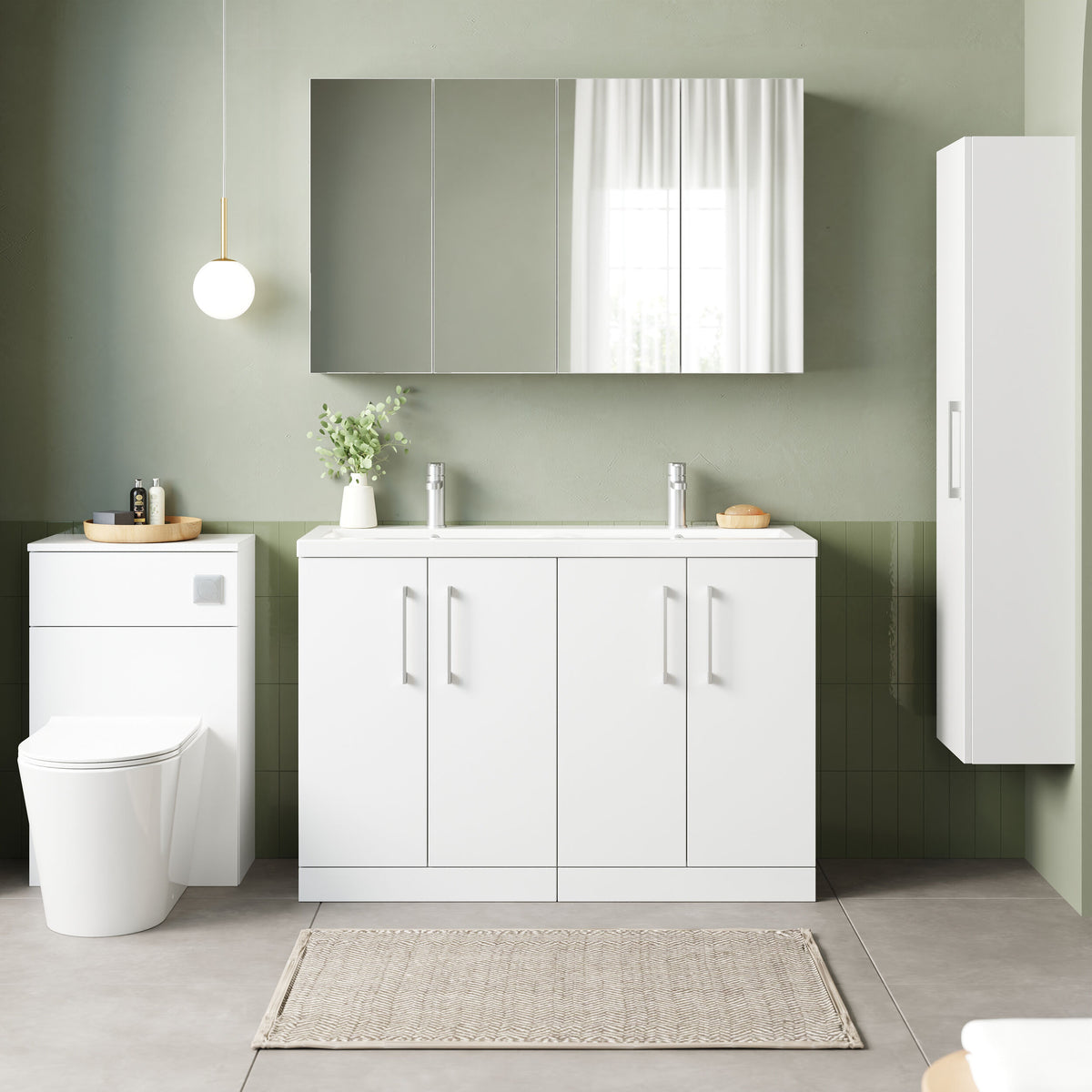 Nuie Arno 1200mm 4 Door Floor Standing Twin Vanity Unit With Basin