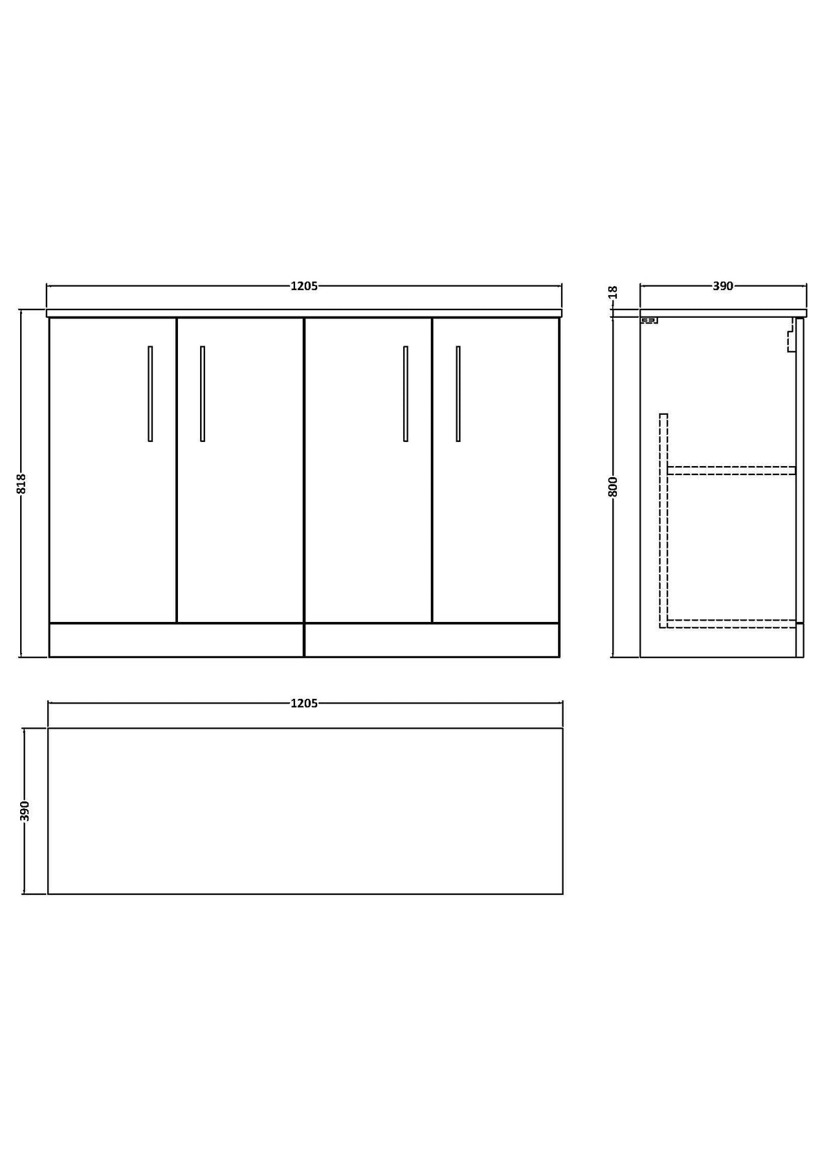 Nuie Arno 1200mm 4 Door Floor Standing Vanity Unit With Worktop, photo 11