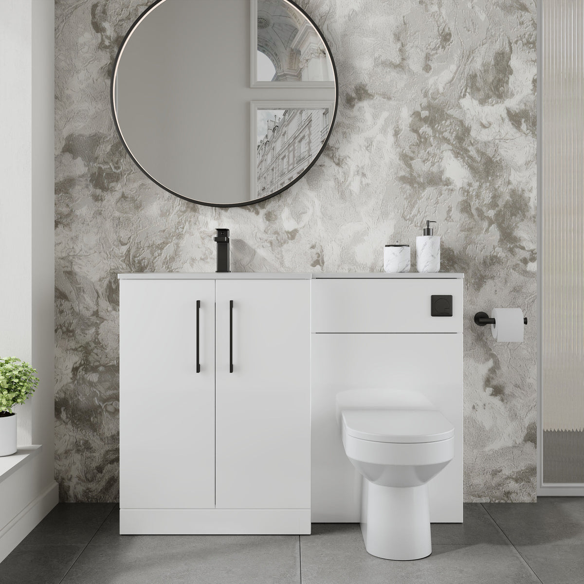 Nuie Arno 1100mm 2 Door Floor Standing Combination Vanity & WC Unit With L-Shaped Basin