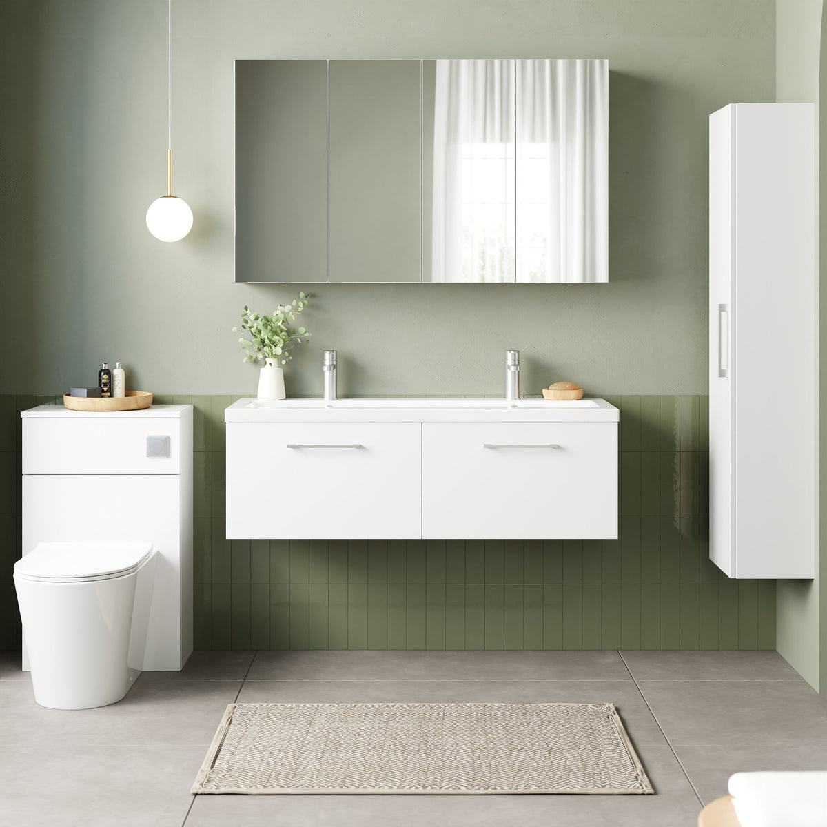 Nuie Arno 1200mm 2 Drawer Wall Hung Twin Vanity Unit With Basin