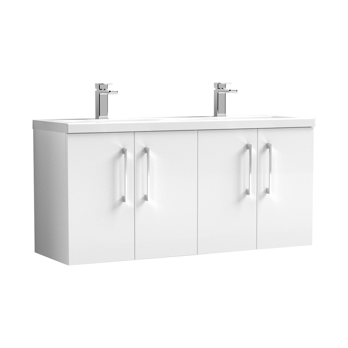 Nuie Arno 1200mm 4 Door Wall Hung Twin Vanity Unit With Basin, photo 2