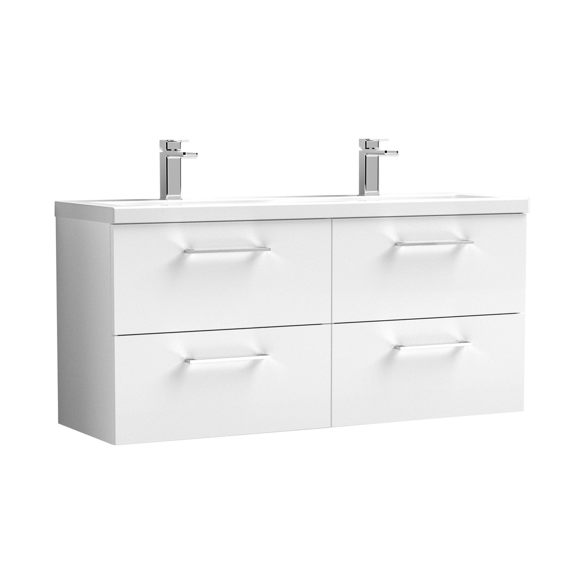 Nuie Arno 1200mm 4 Drawer Wall Hung Twin Vanity Unit With Basin, photo 2