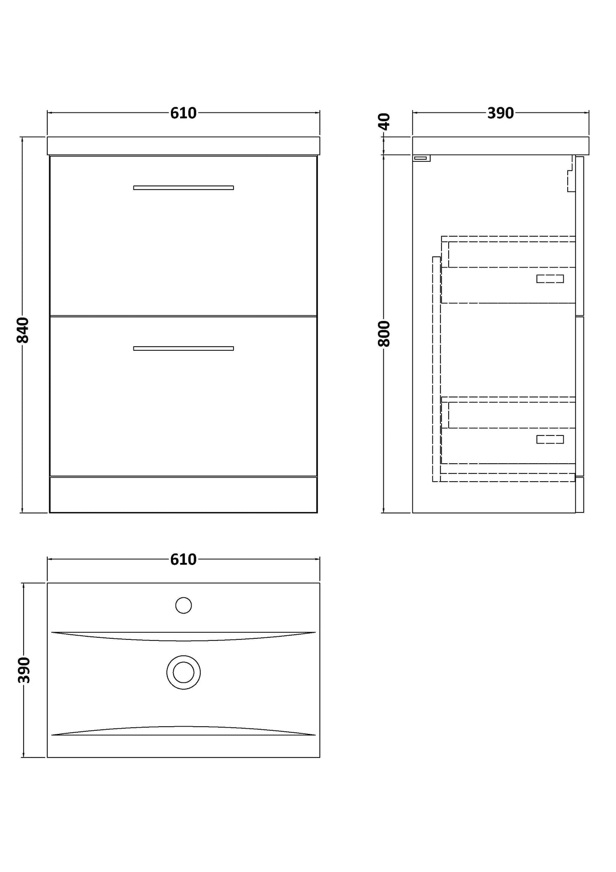 Nuie Arno 2 Drawer Floor Standing Vanity Unit With Basin – 600mm & 800mm, photo 14