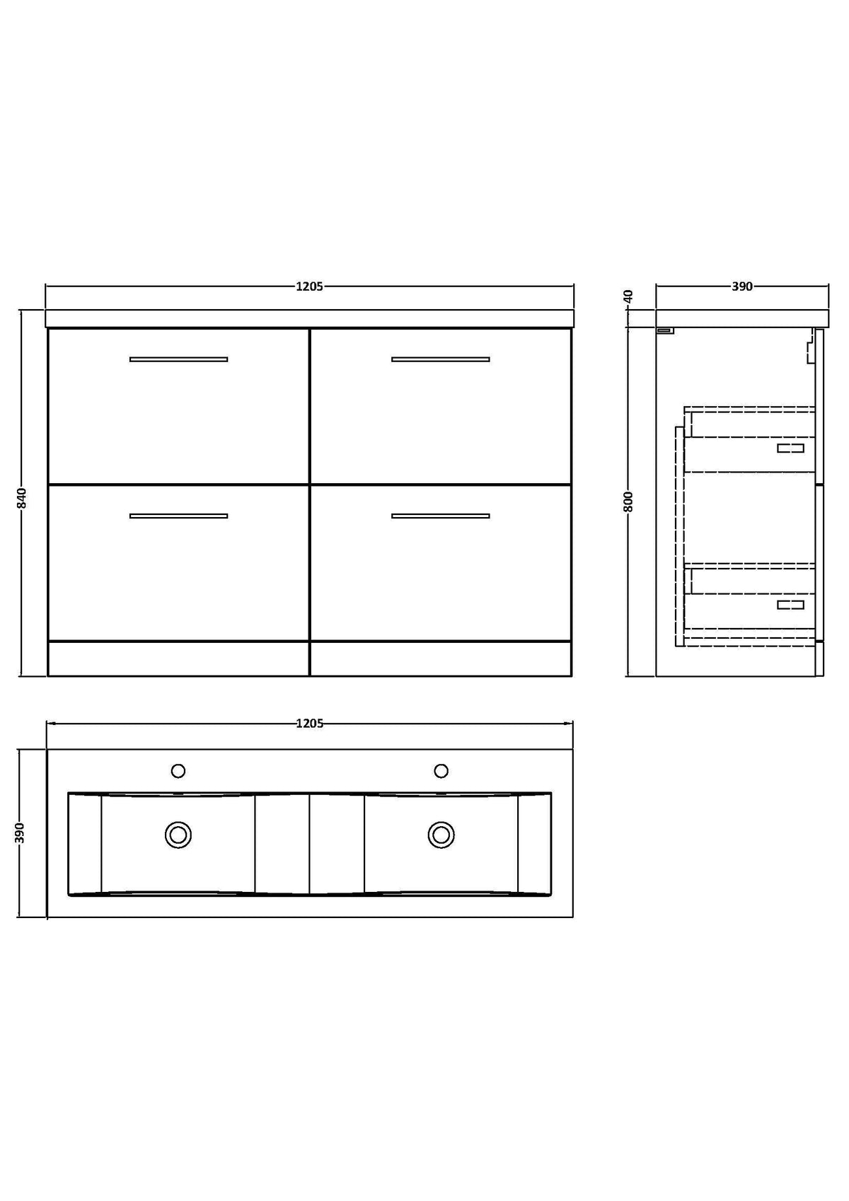 Nuie Arno 1200mm 4 Drawer Floor Standing Twin Vanity Unit With Basin, photo 12