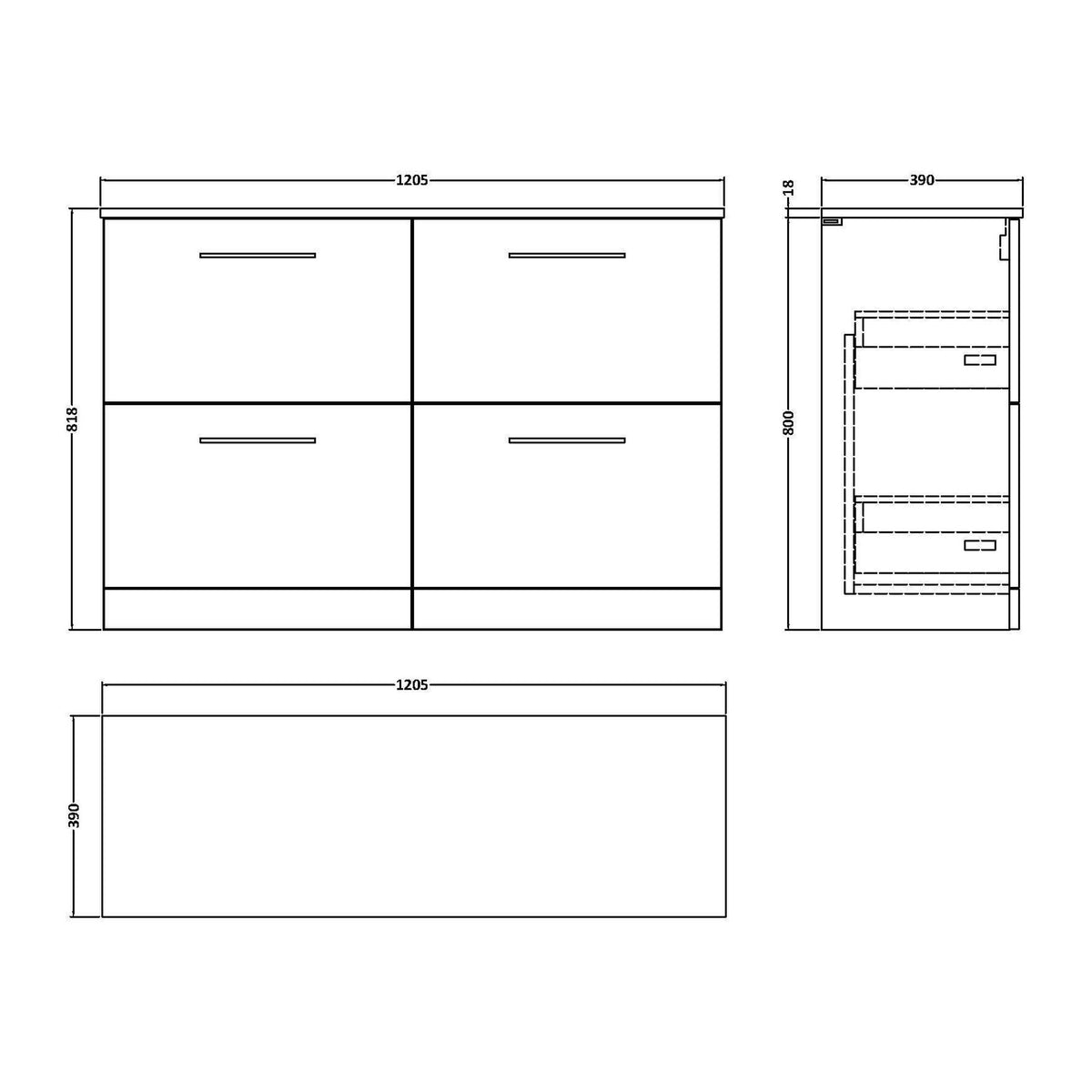 Nuie Arno 1200mm 4 Drawer Floor Standing Vanity Unit With Worktop, photo 11