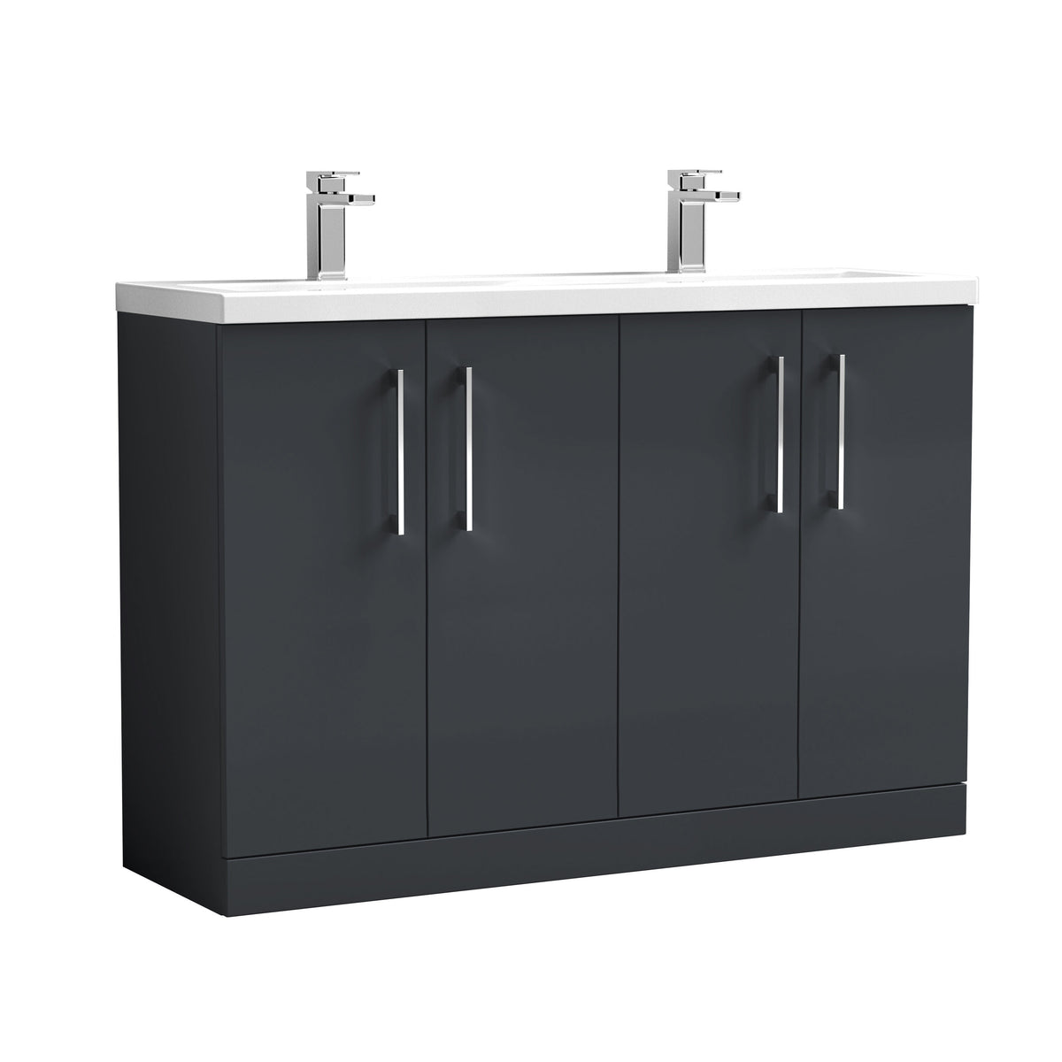 Nuie Arno 1200mm 4 Door Floor Standing Twin Vanity Unit With Basin, photo 3