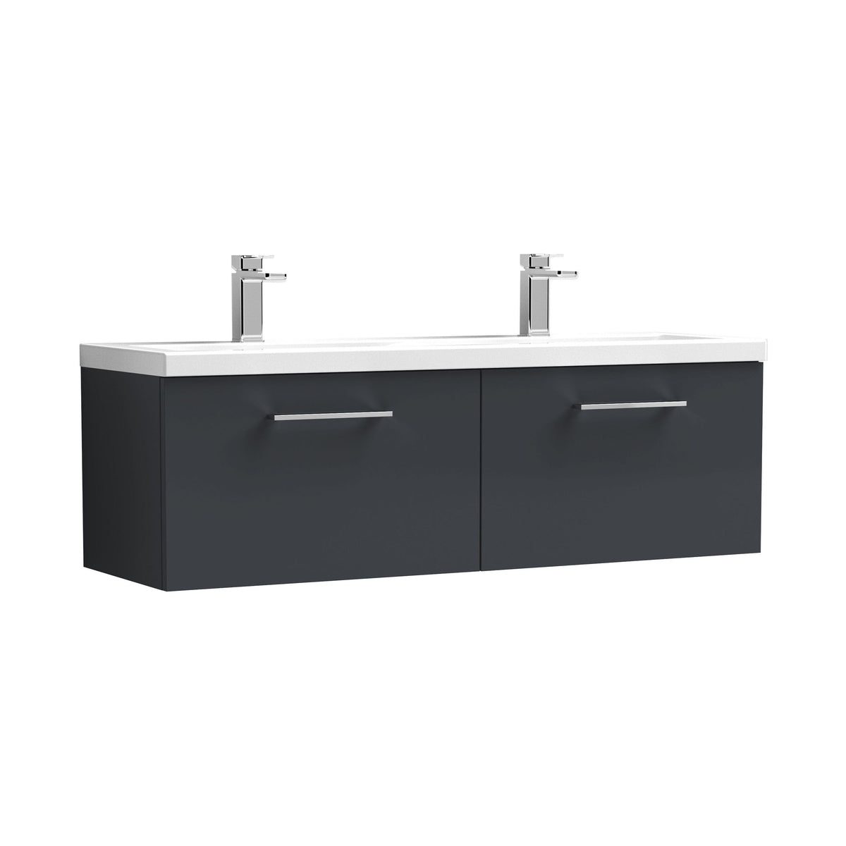 Nuie Arno 1200mm 2 Drawer Wall Hung Twin Vanity Unit With Basin, photo 3