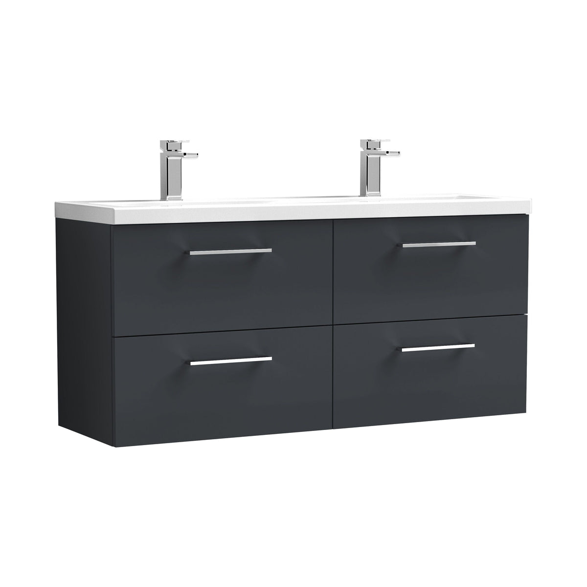 Nuie Arno 1200mm 4 Drawer Wall Hung Twin Vanity Unit With Basin, photo 3