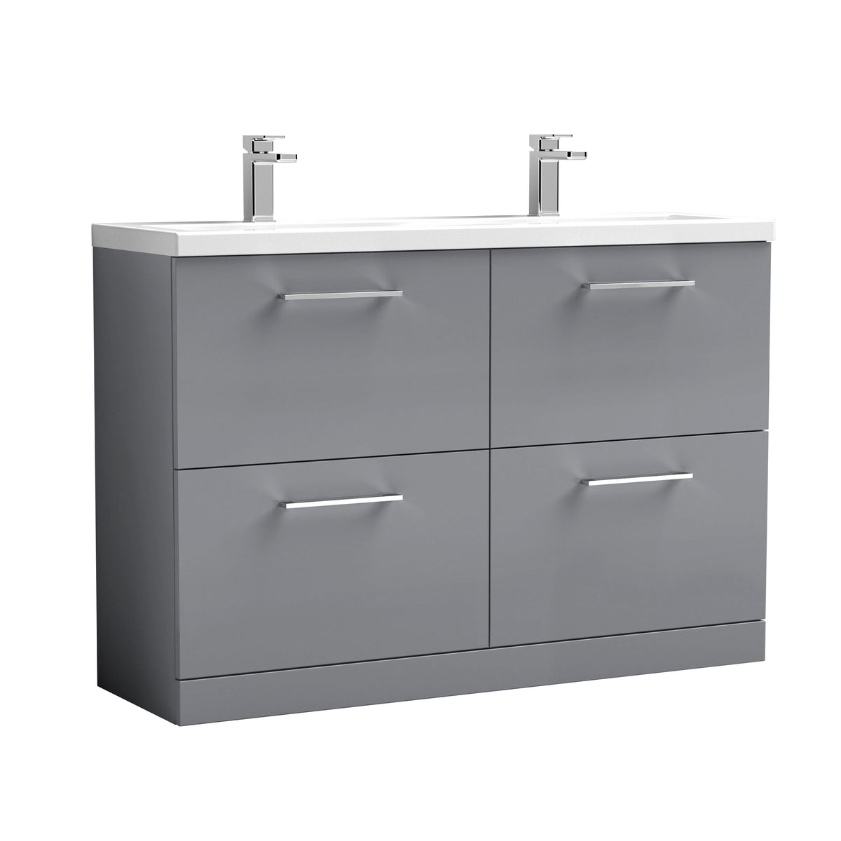 Nuie Arno 1200mm 4 Drawer Floor Standing Twin Vanity Unit With Basin, photo 4