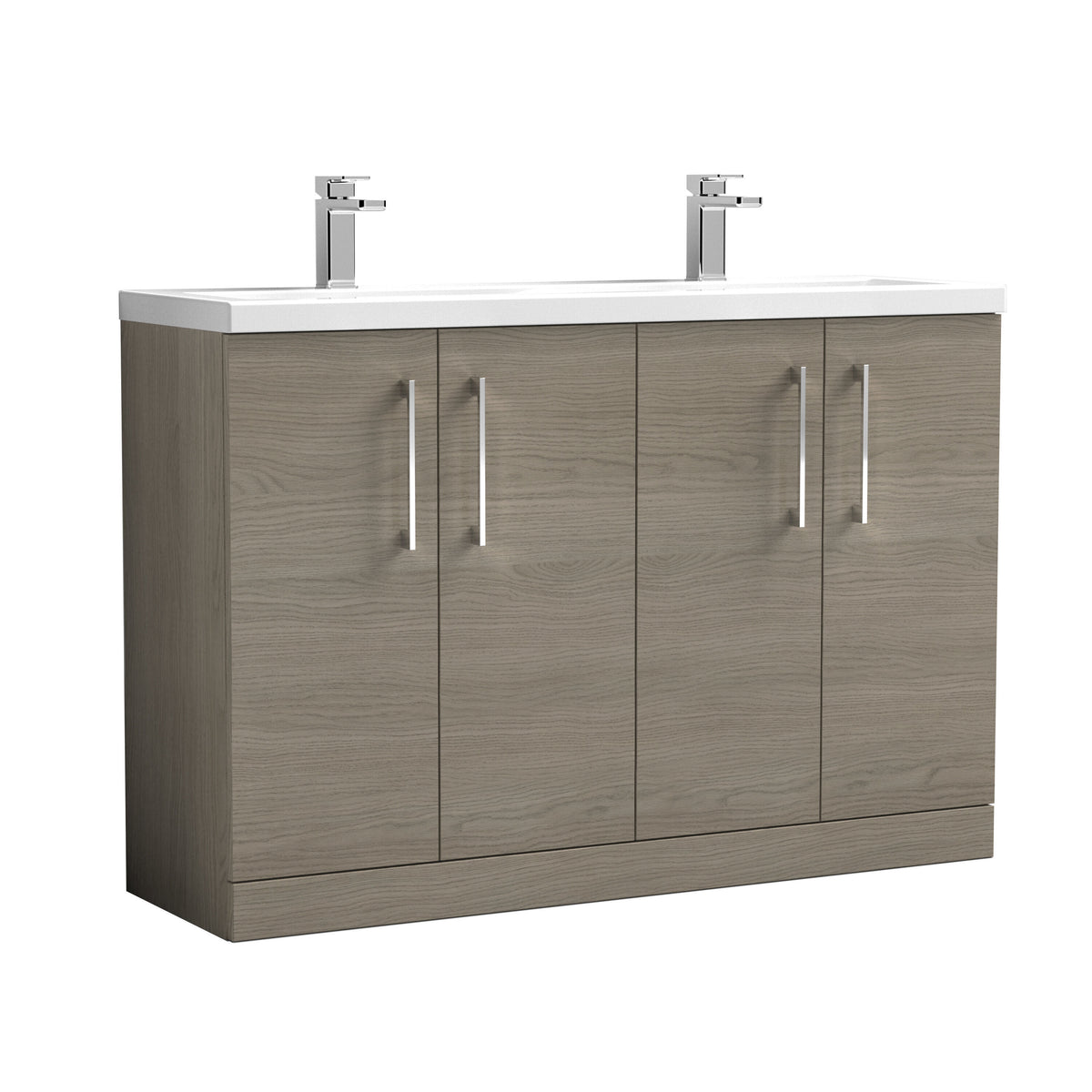 Nuie Arno 1200mm 4 Door Floor Standing Twin Vanity Unit With Basin, photo 5