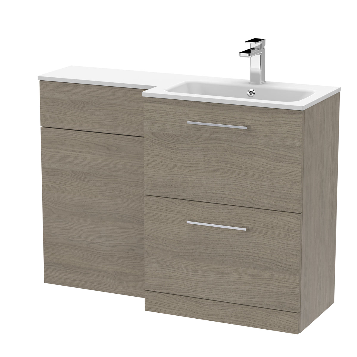 Nuie Arno 1100mm 2 Drawer Floor Standing Combination Vanity & WC Unit With L-Shaped Basin, photo 13