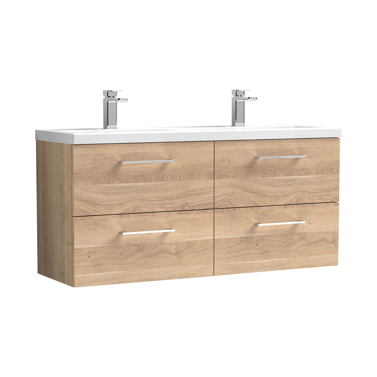Nuie Arno 1200mm 4 Drawer Wall Hung Twin Vanity Unit With Basin, photo 7