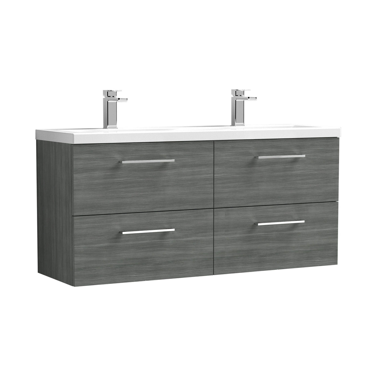 Nuie Arno 1200mm 4 Drawer Wall Hung Twin Vanity Unit With Basin, photo 8