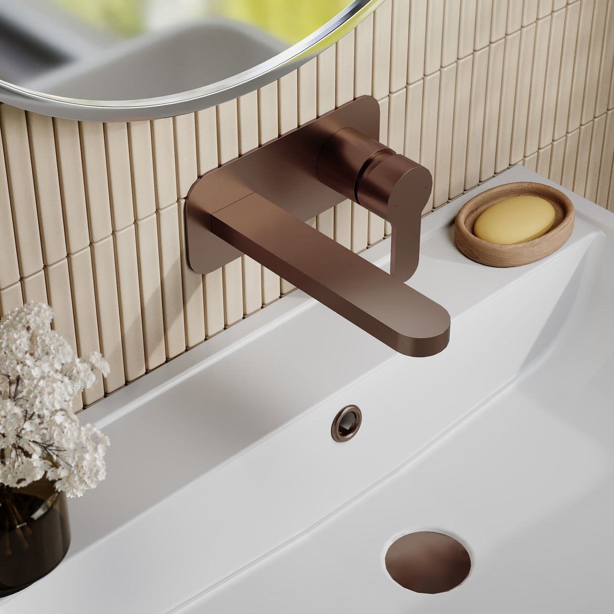 Nuie Arvan Tap Hole Basin Mixer With Plate – Brushed Bronze, photo 4