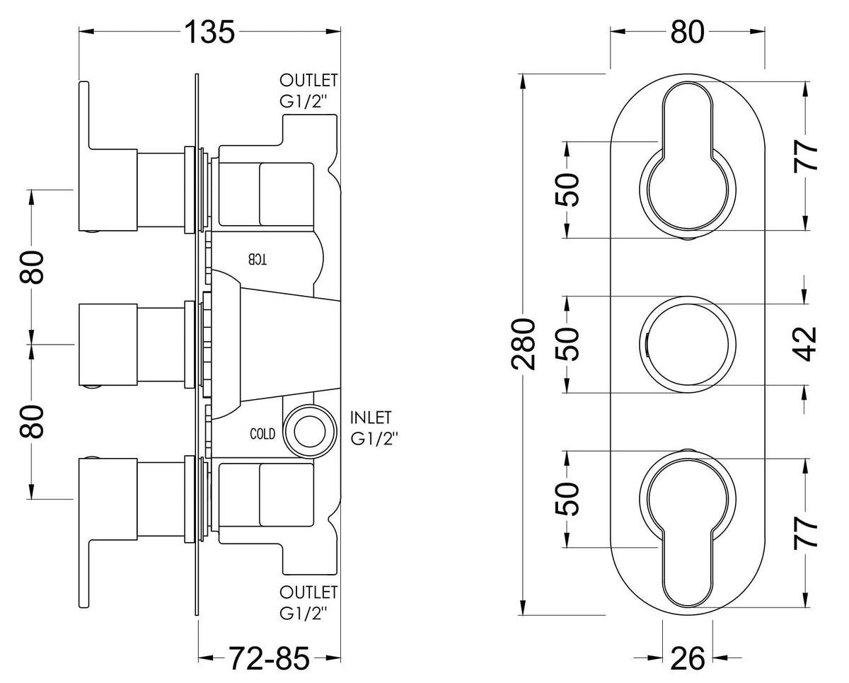 Nuie Arvan Triple Thermostatic Shower Valve, photo 7