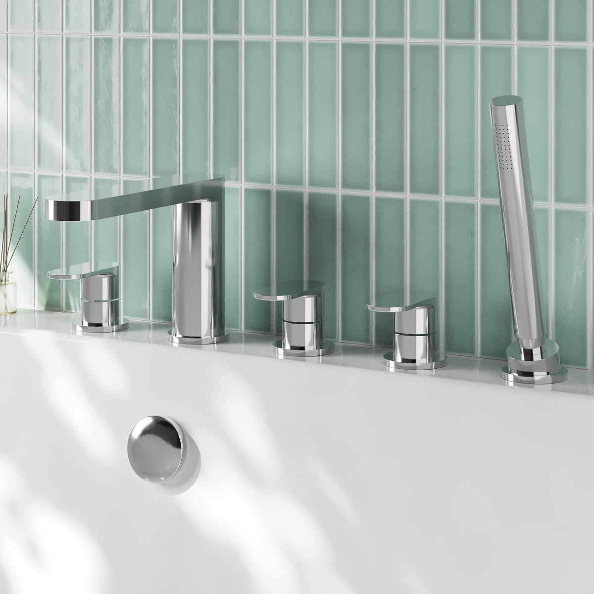 Nuie Arvan 5 Tap Hole Deck Mounted Bath Shower Mixer – Chrome
