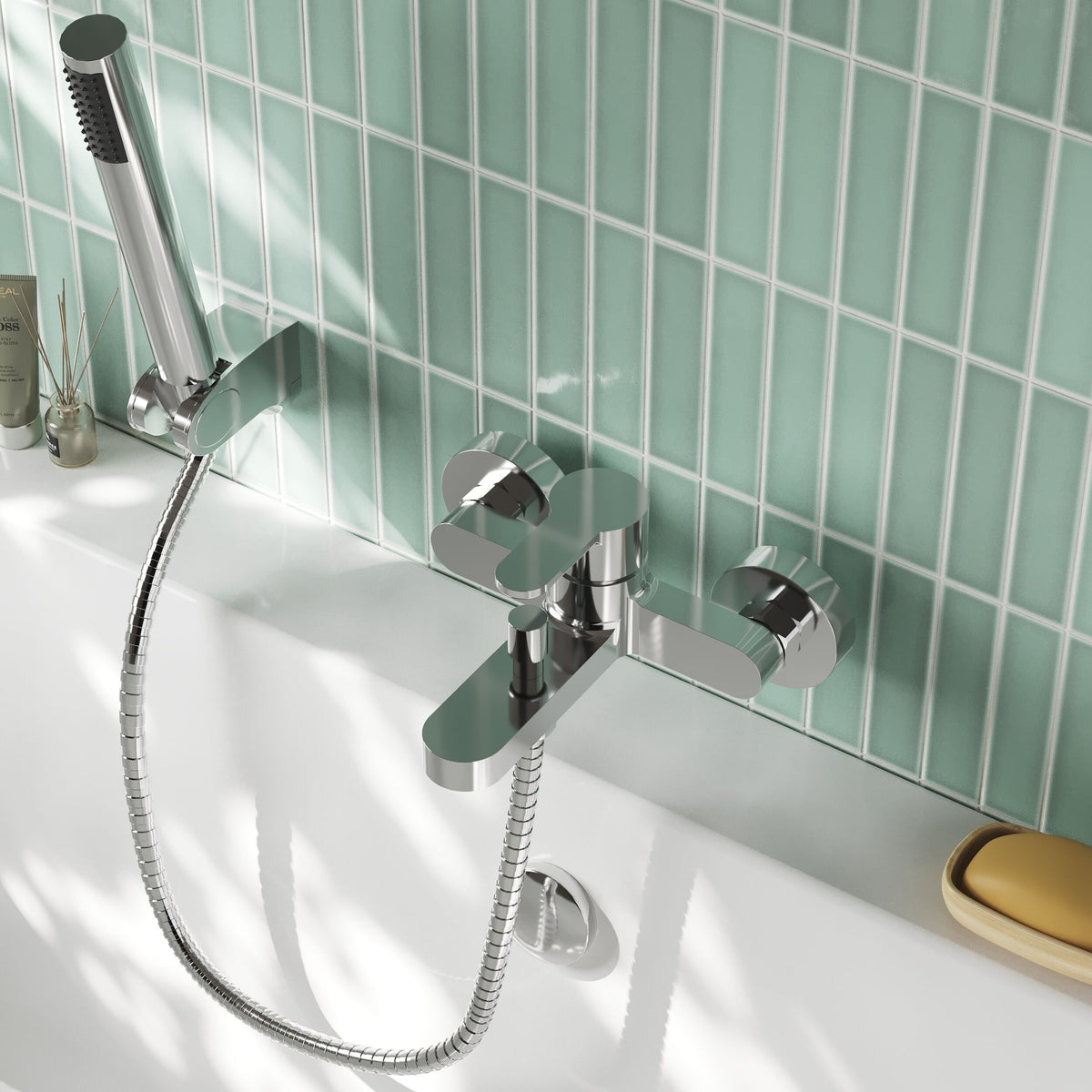Nuie Arvan Wall Mounted Bath Shower Mixer With Kit – Chrome, photo 4