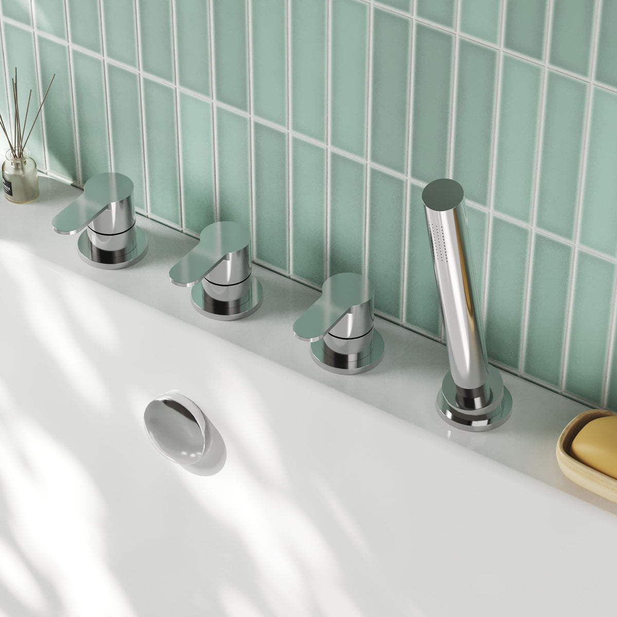Nuie Arvan 4 Tap Hole Deck Mounted Bath Shower Mixer No Spout – Chrome, photo 4