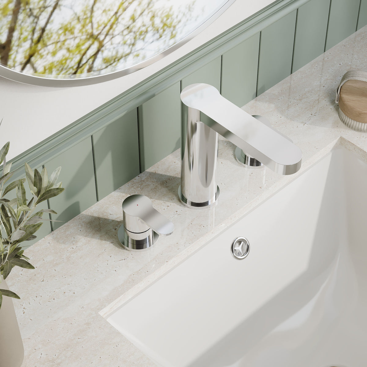 Nuie Arvan 3 Tap Hole Basin Mixer With Pop Up Waste – Chrome, photo 4