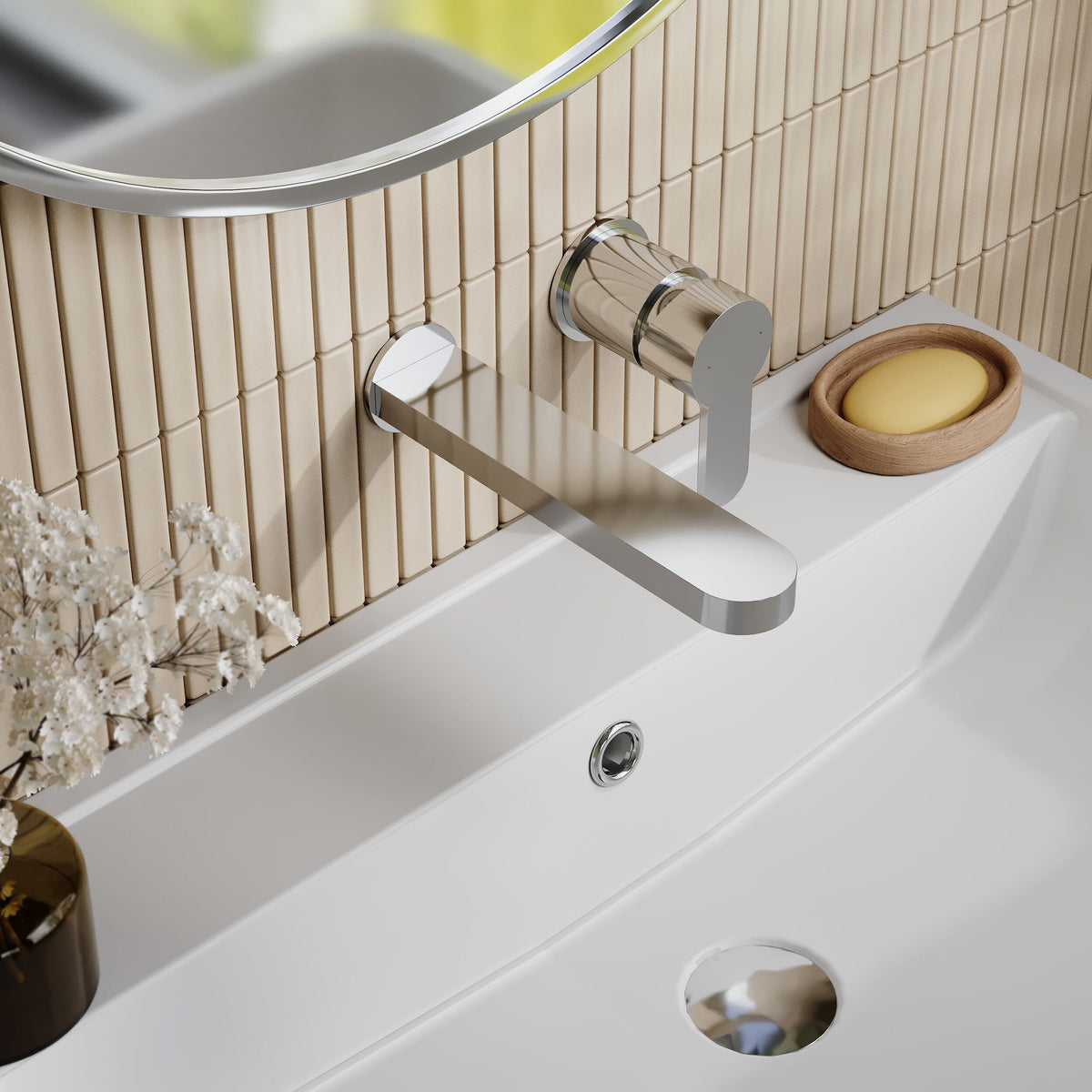 Nuie Arvan 2 Tap Hole Wall Mounted Basin Mixer 2 Tap Hole – Chrome, photo 4