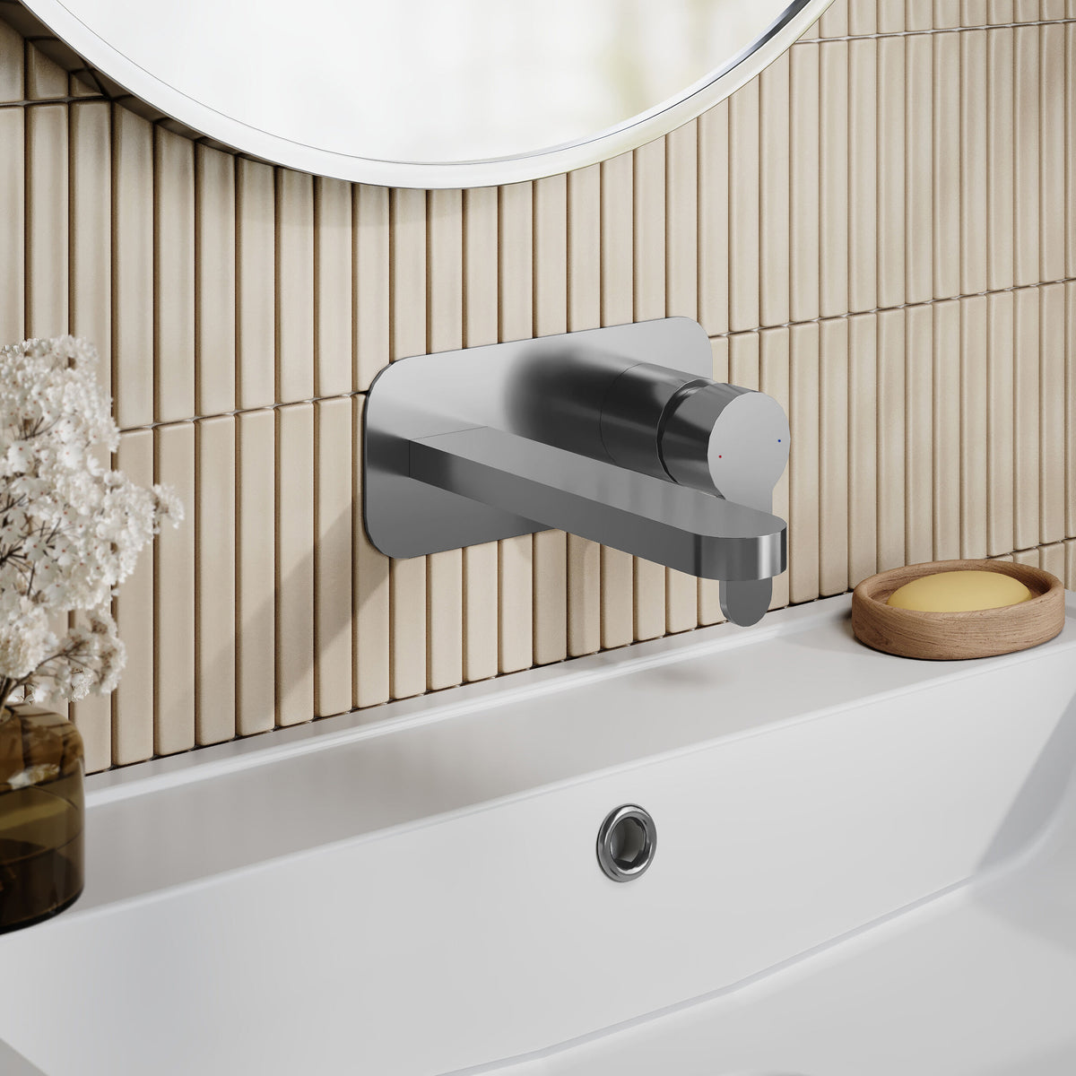 Nuie Arvan Brushed Wall Mounted 2 Tap Hole Pewter Basin Mixer – Brushed Pewter