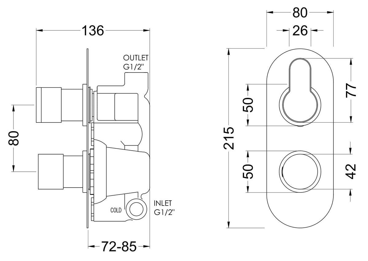 Nuie Twin Thermostatic Shower Valve – Brushed Pewter, Chrome or Brushed Brass, photo 5