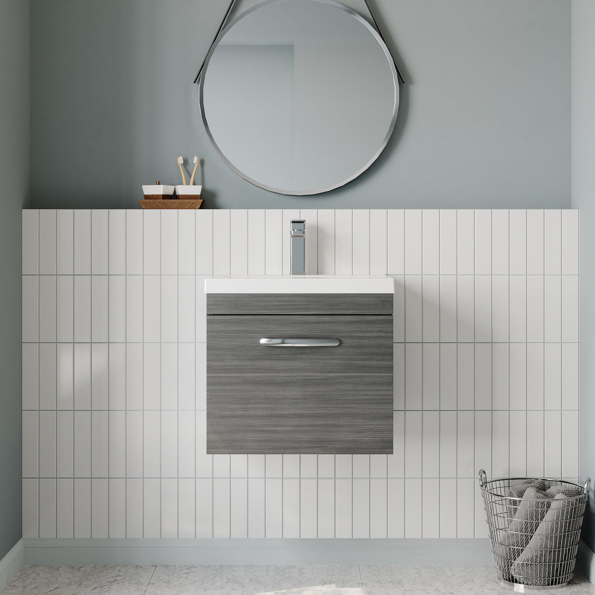 Nuie Athena 1 Drawer Wall Hung Vanity Unit With Basin – 500mm, 600mm & 800mm