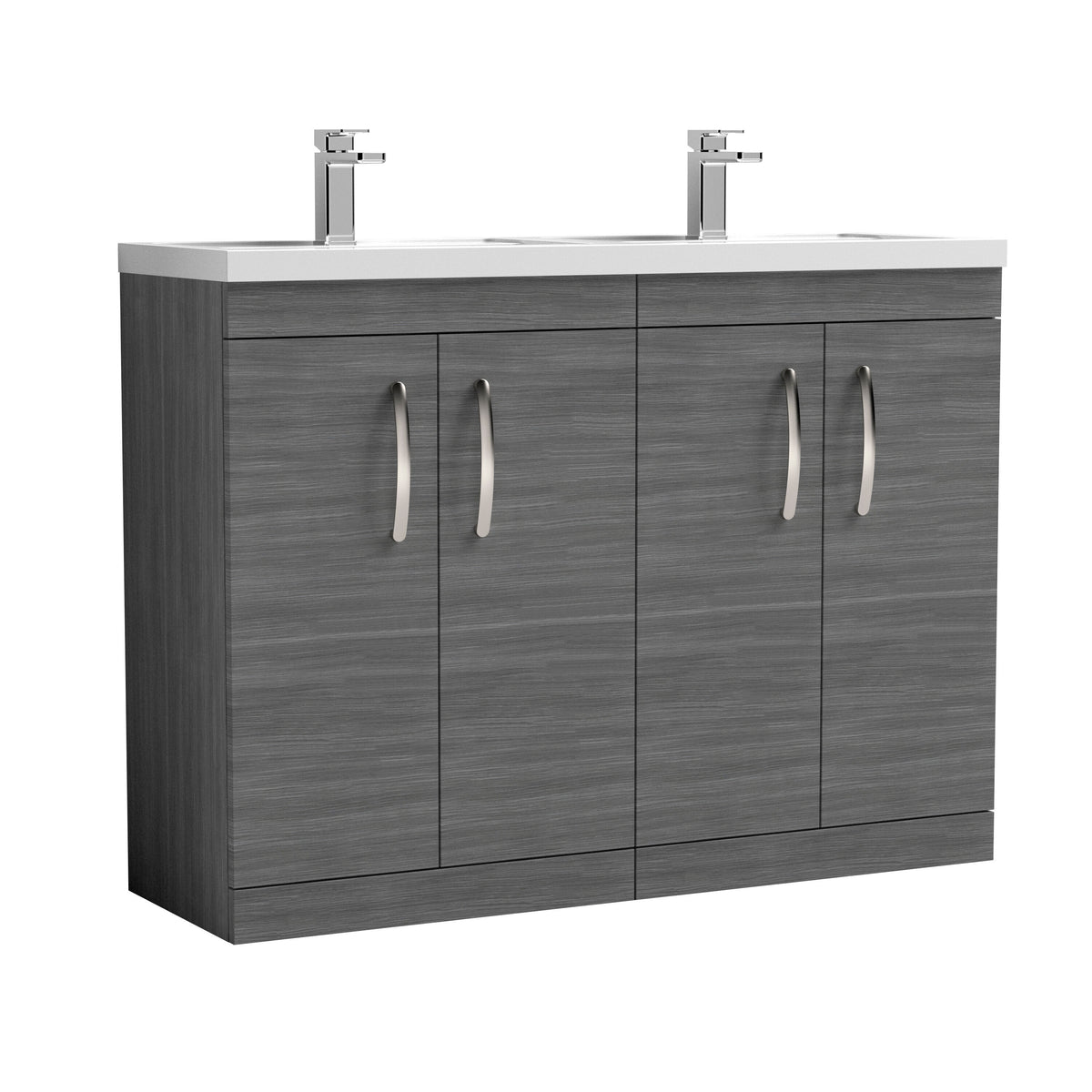 Nuie Athena 1200mm 4 Door Floor Standing Twin Vanity Unit With Basin, photo 6