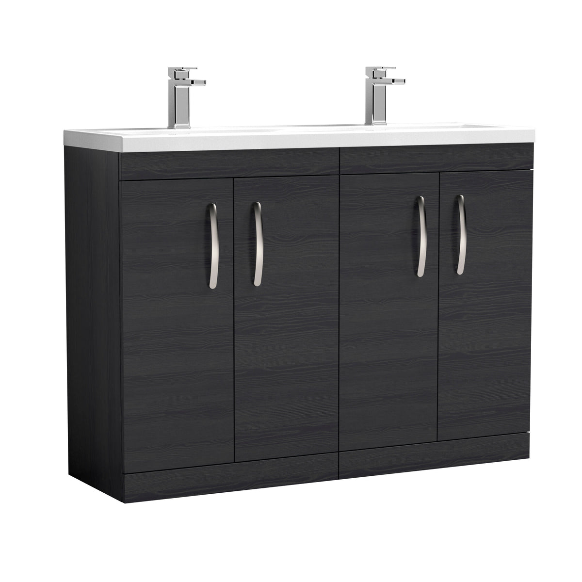 Nuie Athena 1200mm 4 Door Floor Standing Twin Vanity Unit With Basin, photo 3