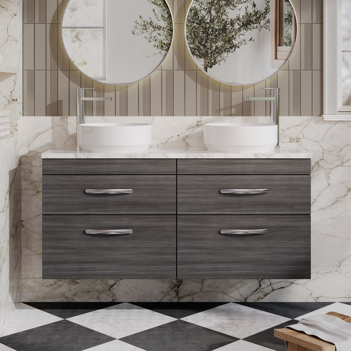 Nuie Athena 1200mm 4 Drawer Wall Hung Vanity Unit With Worktop