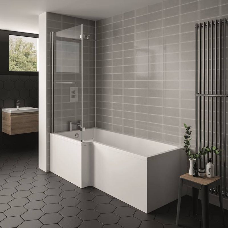 Kartell K-VIT Elite L-Shaped Shower Bath 1700x850mm Left Hand-White Gloss (BAT150ELB)