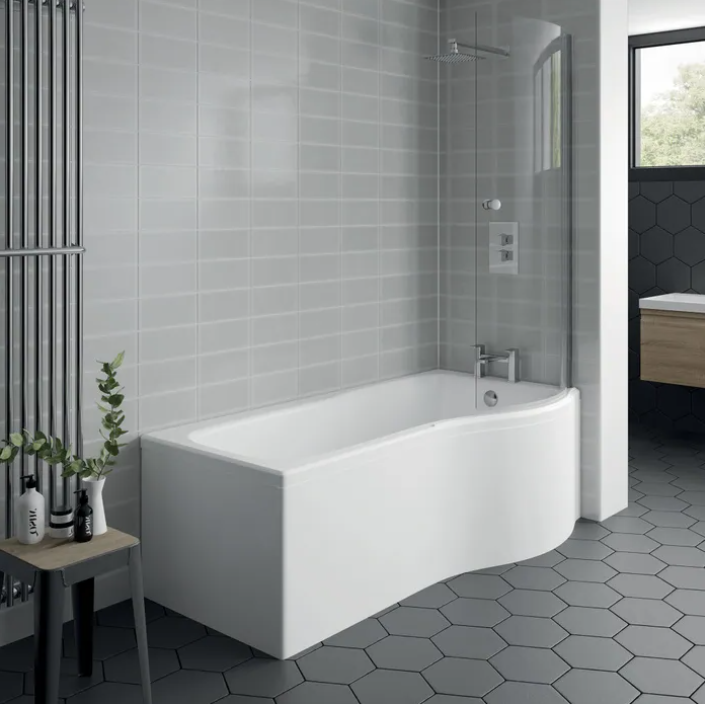 Kartell K-VIT Oblique P-Shaped Shower Bath Front Panel 1700mm-White Gloss (BAT162OB)