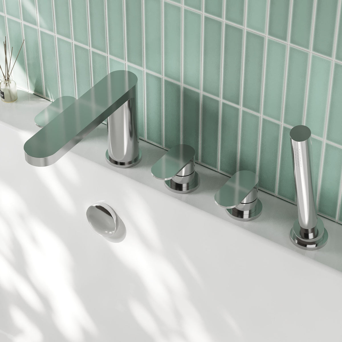 Nuie Binsey 5 Tap Hole Deck Mounted Bath Shower Mixer – Chrome, photo 4