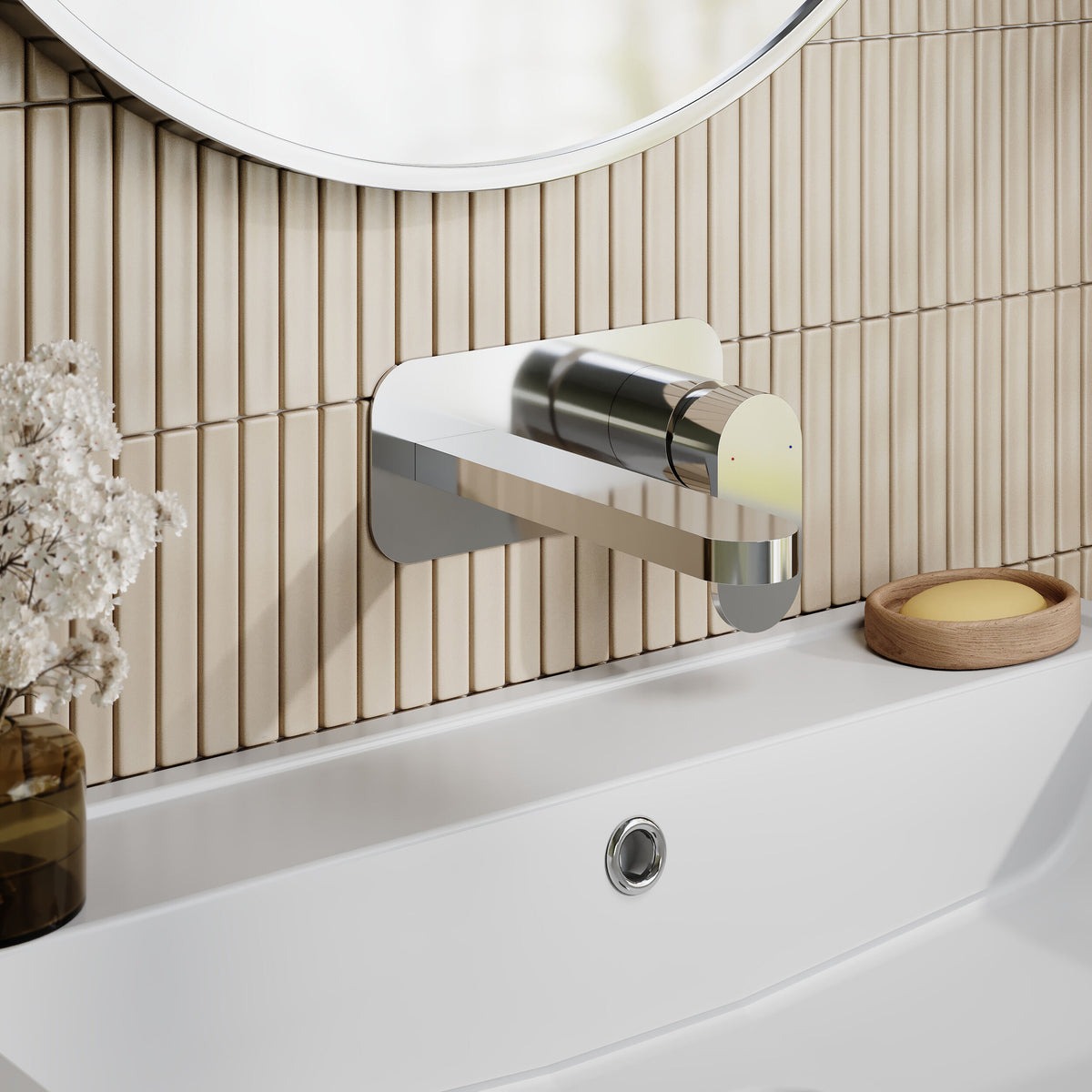 Nuie Binsey 2 Tap Hole Wall Mounted Basin Mixer With Plate – Chrome or Brushed Pewter