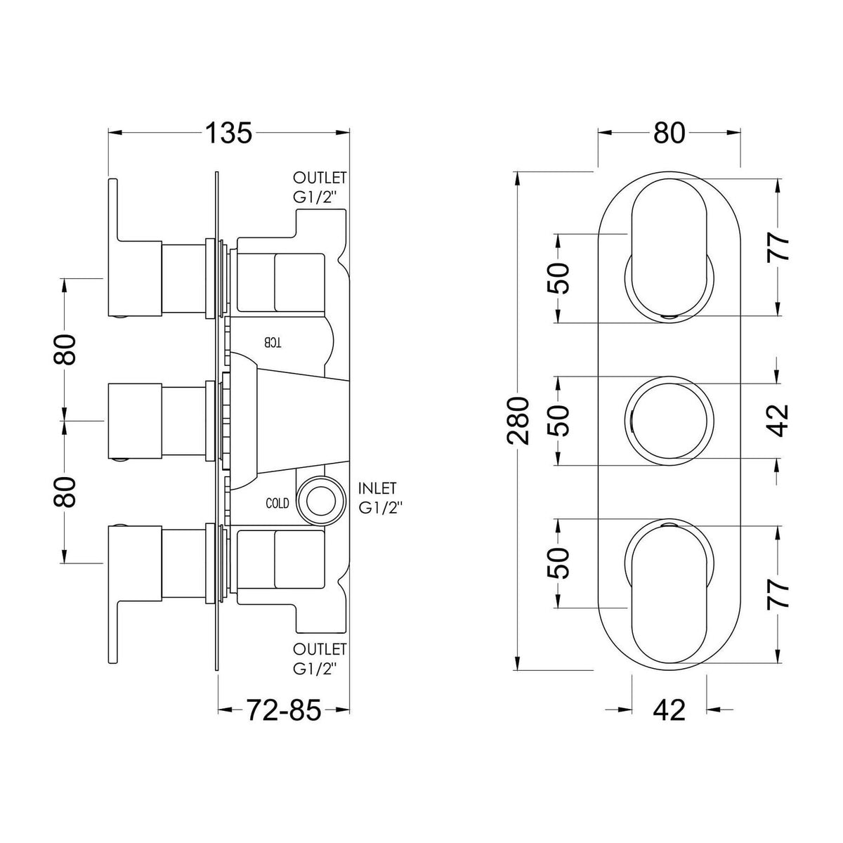 Nuie Binsey Triple Thermostatic Shower Valve – Chrome, photo 2