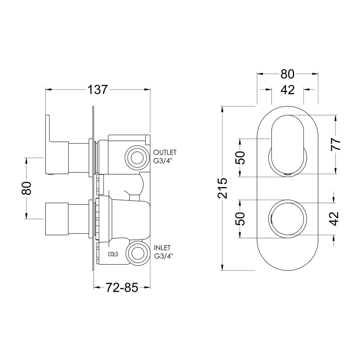 Nuie Binsey Twin Thermostatic Shower Valve With Diverter – Chrome, photo 3