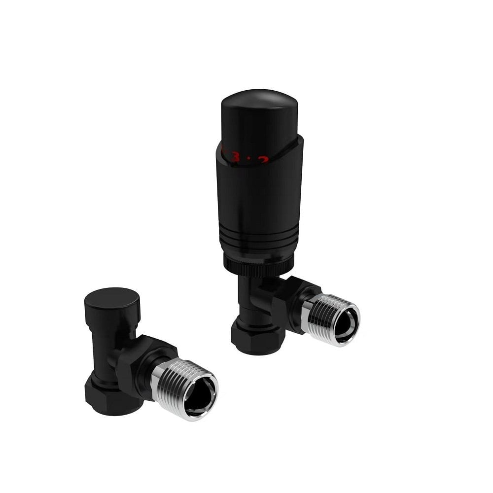 Kartell K-VIT K-Design thermostatic radiator valve twin pack in black – Angled
