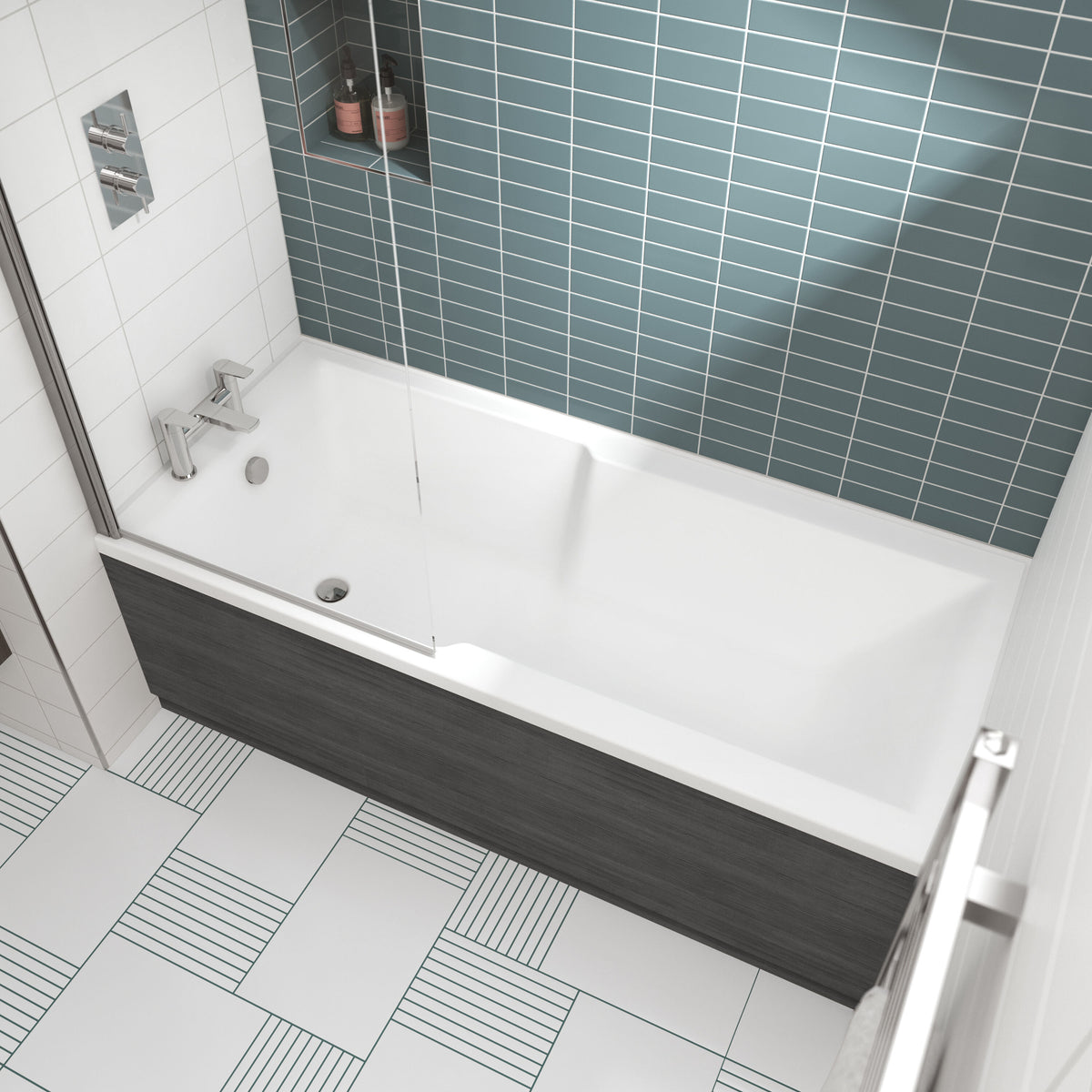 Nuie 1700 x 750mm Eternalite Square Single Ended Shower Bath With Legs – White