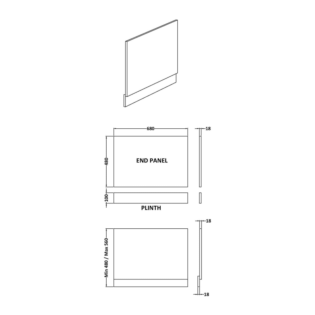 Nuie MDF Matt End Bath Panel – 700mm, 750mm & 800mm, photo 2