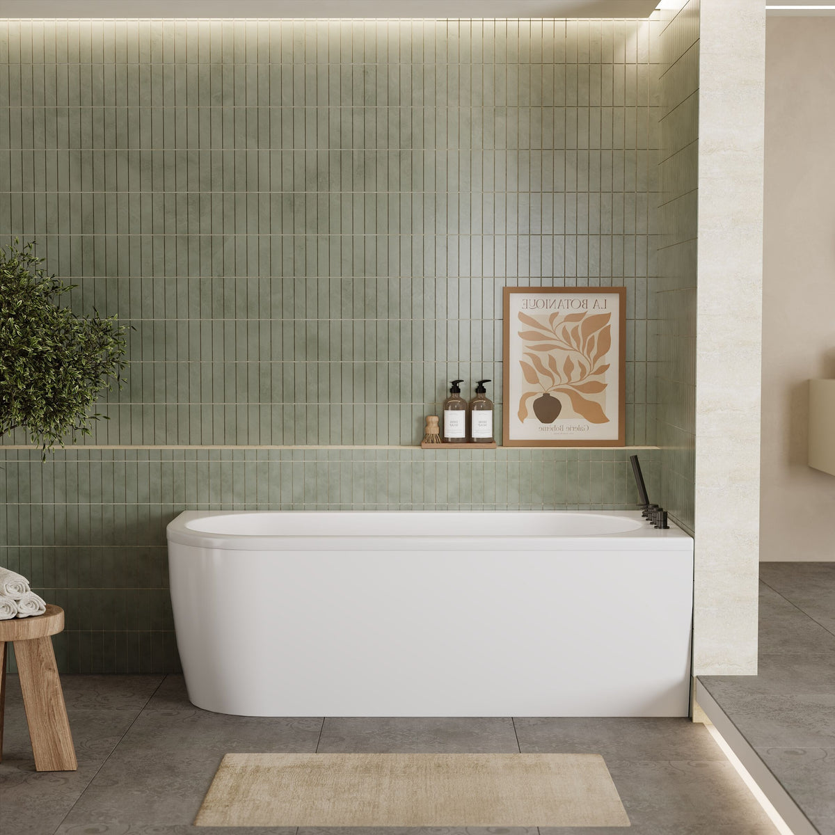 Nuie Crescent Curved Corner Bath With Legs And Panel – 1600mm & 1700mm