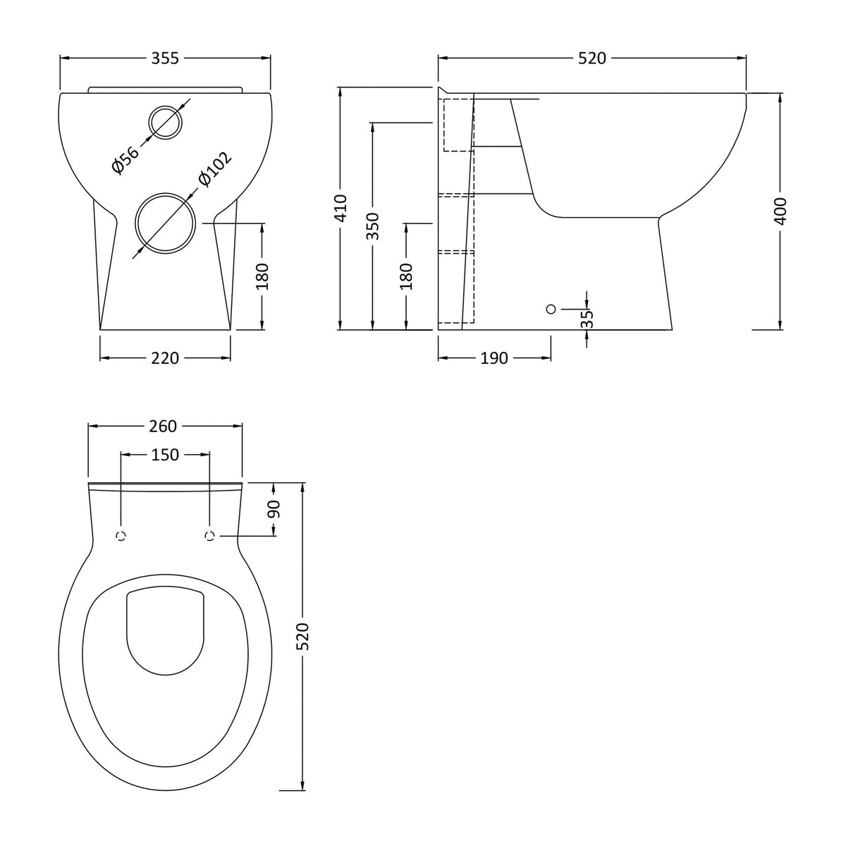 Nuie Melbourne Round Back to Wall Toilet Pan – White, photo 3