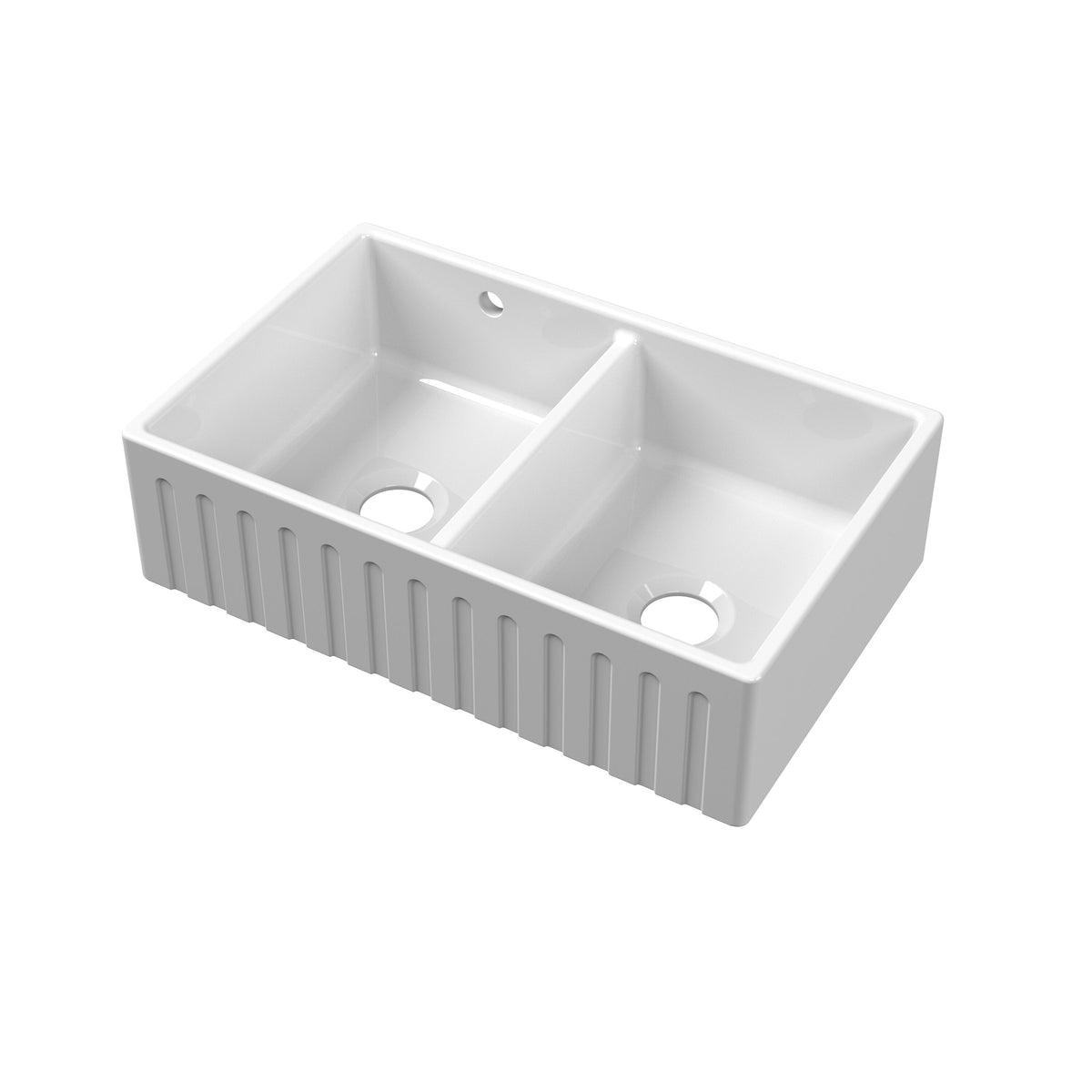 Nuie 795 x 500mm Fireclay Double Bowl Fluted Butler Sink With Central Wastes And Overflow – White, photo 2